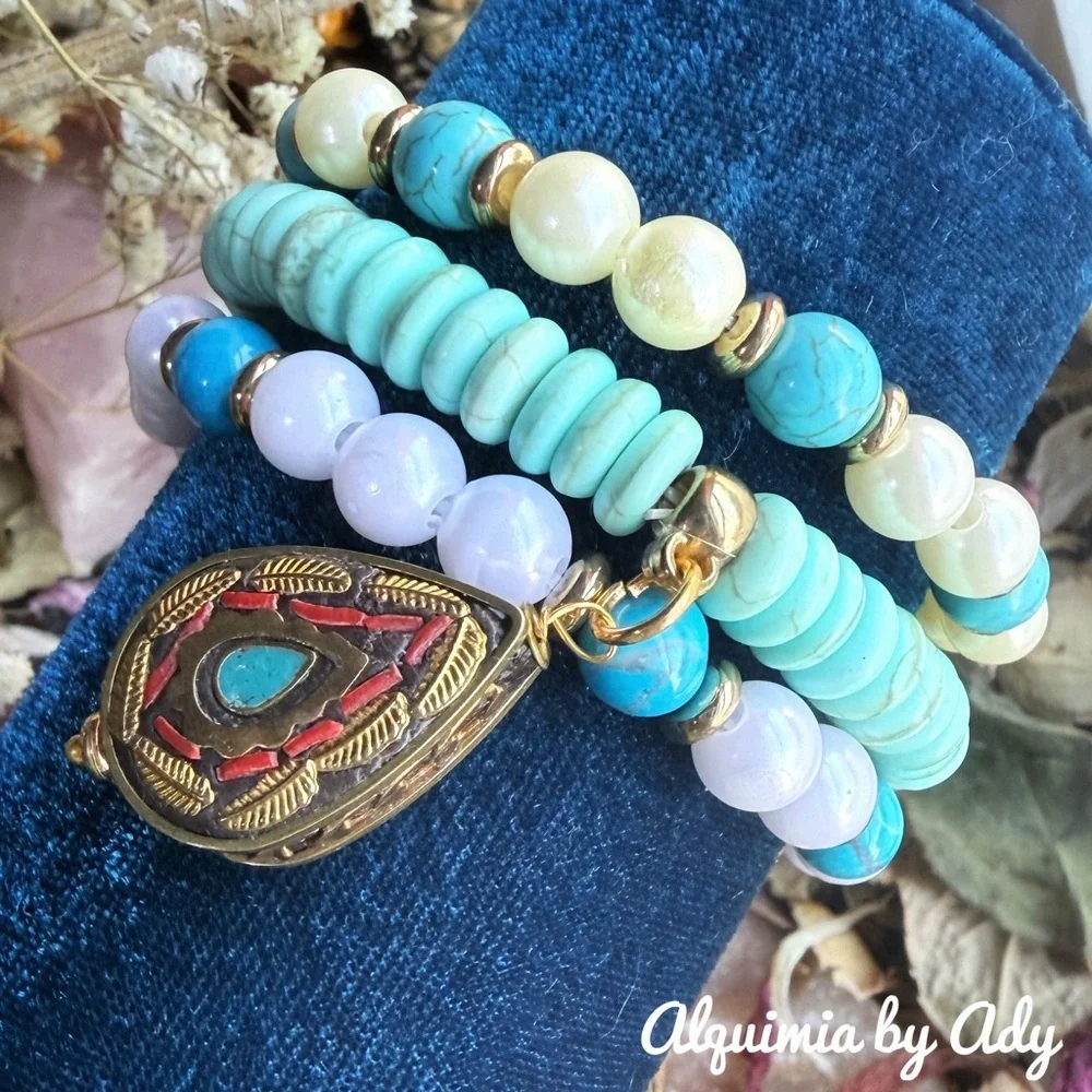 Turquoise and gold Pearl Drop Earrings